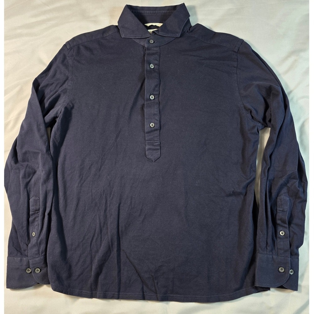 Suitsupply Pure Cotton Shirt Men 16/16.5 41/42 Navy Blue Pique Extra Slim Fit